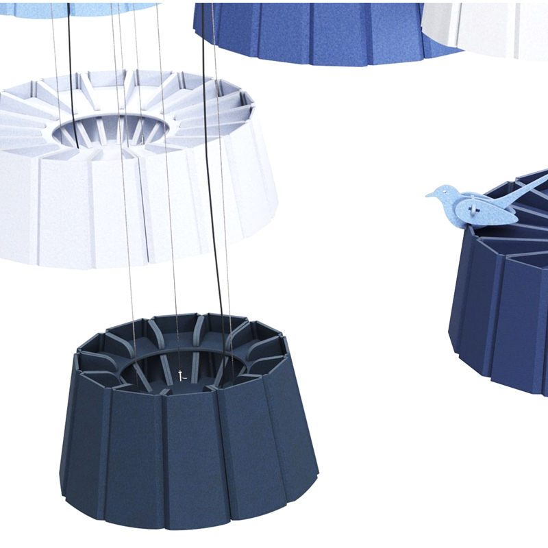 Akustické panelové ozvučnice s moderným dizajnom Pohlcujú zvuk a sú šetrné k životnému prostrediu Tvar pásikových dosiek z polyesterových vlákien na použitie v telocvični